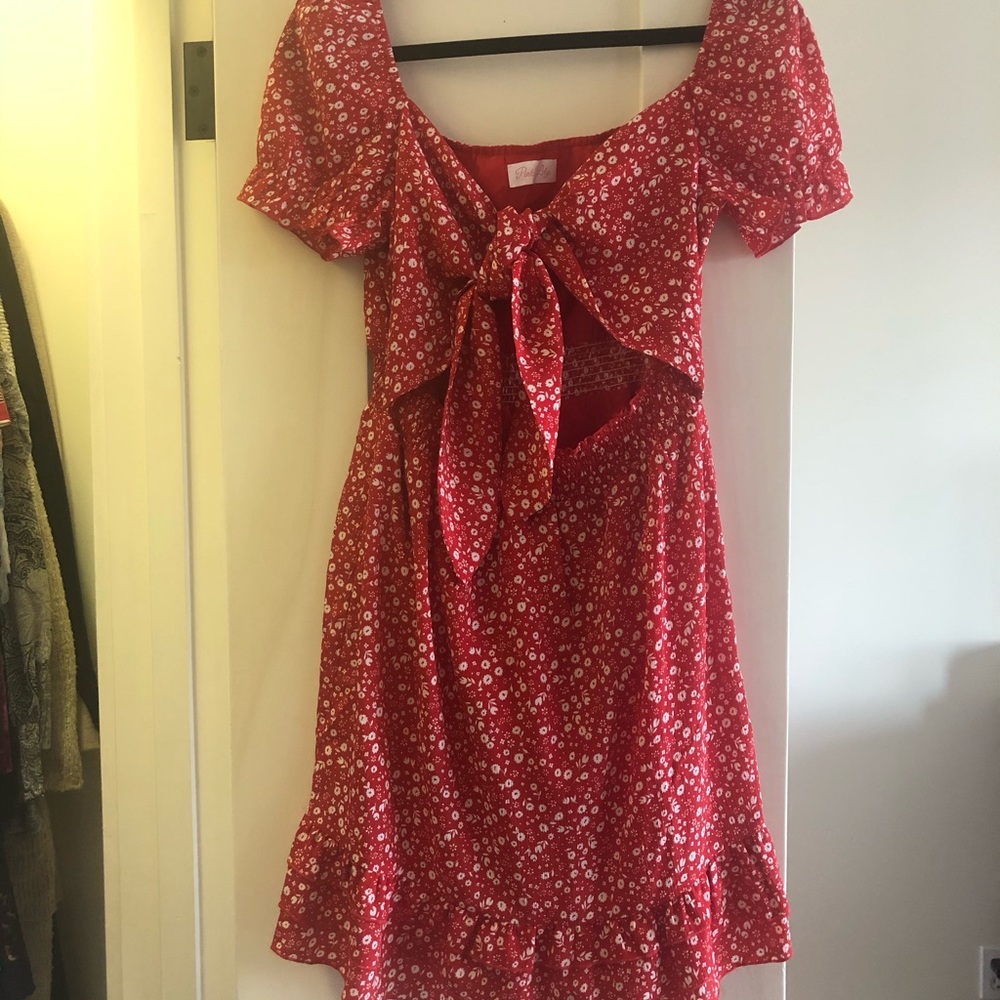 Pink Lily red and white floral tie front dress